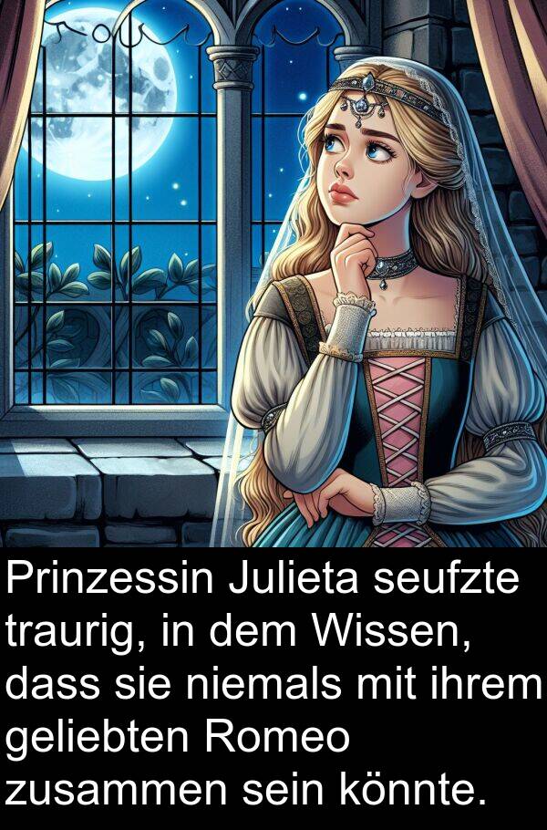 ihrem: Prinzessin Julieta seufzte traurig, in dem Wissen, dass sie niemals mit ihrem geliebten Romeo zusammen sein könnte.