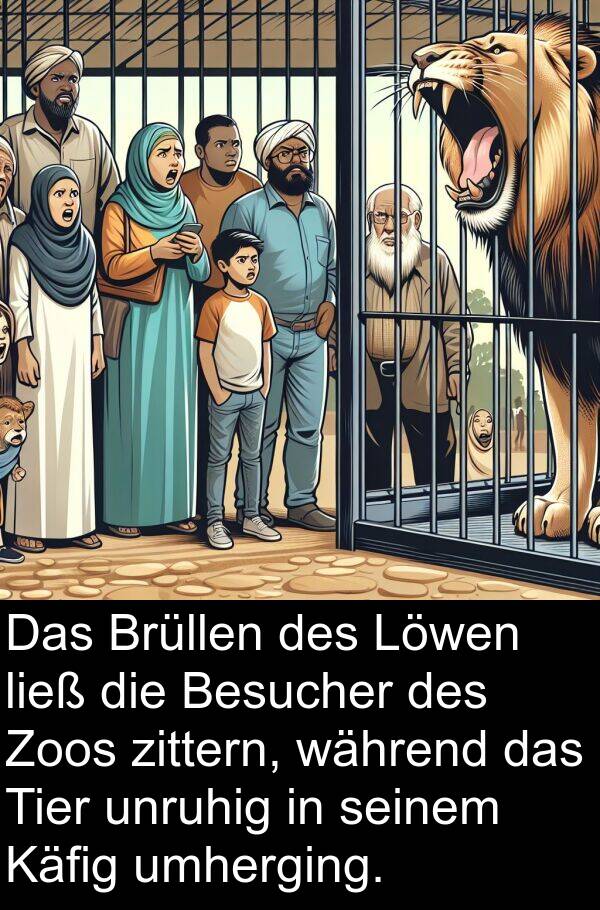 Zoos: Das Brüllen des Löwen ließ die Besucher des Zoos zittern, während das Tier unruhig in seinem Käfig umherging.