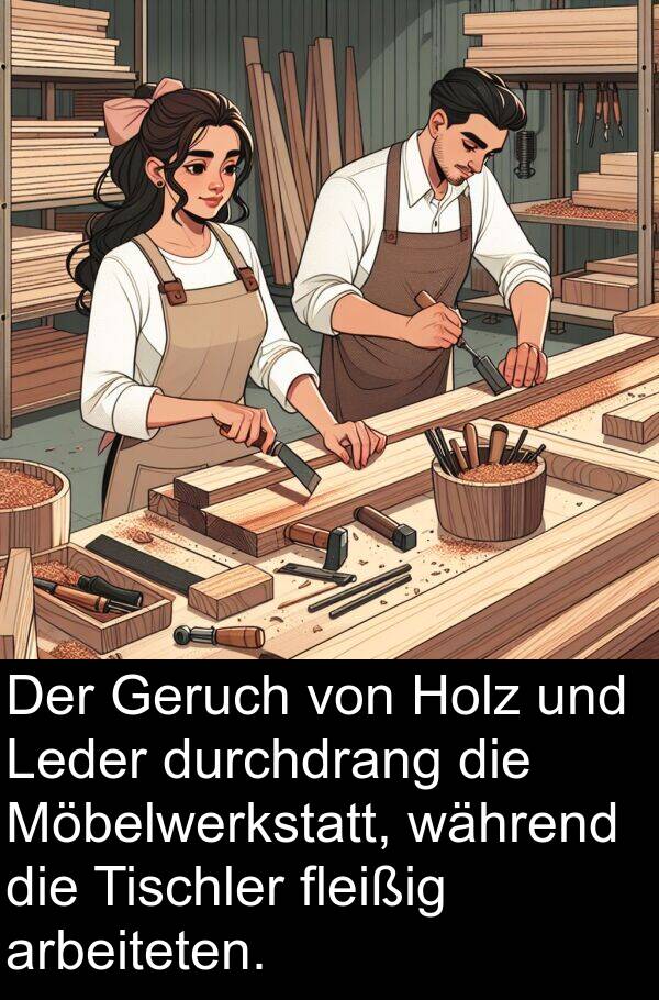 Leder: Der Geruch von Holz und Leder durchdrang die Möbelwerkstatt, während die Tischler fleißig arbeiteten.