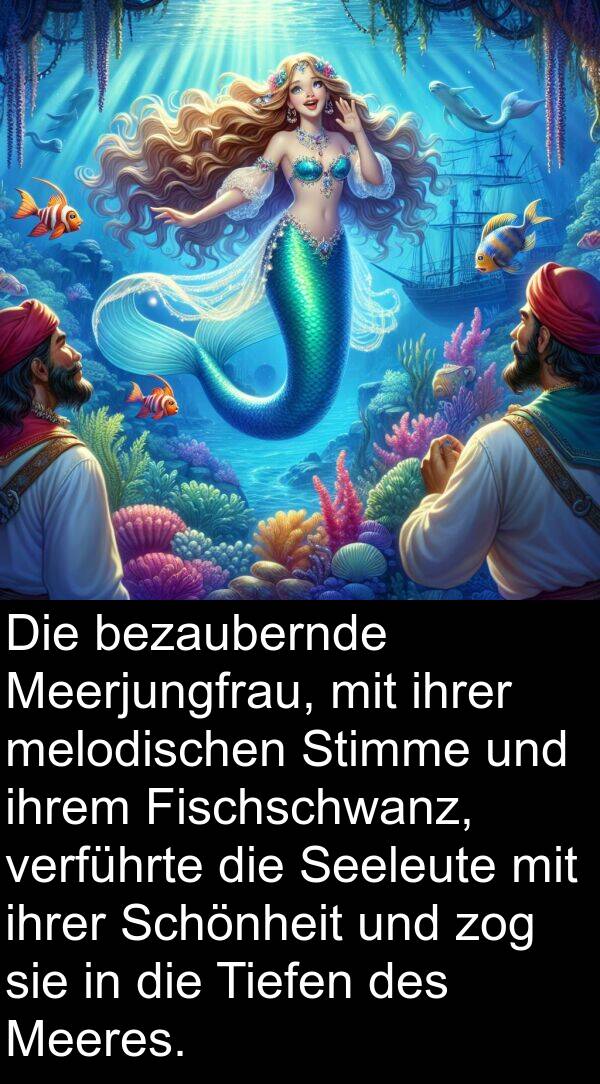 Fischschwanz: Die bezaubernde Meerjungfrau, mit ihrer melodischen Stimme und ihrem Fischschwanz, verführte die Seeleute mit ihrer Schönheit und zog sie in die Tiefen des Meeres.