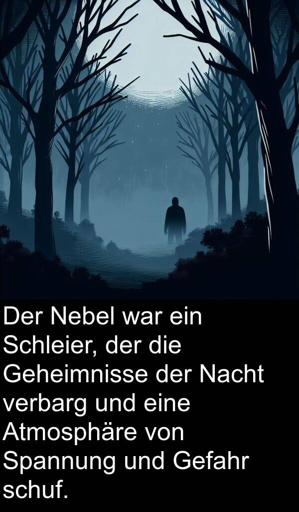 Nebel: Der Nebel war ein Schleier, der die Geheimnisse der Nacht verbarg und eine Atmosphäre von Spannung und Gefahr schuf.