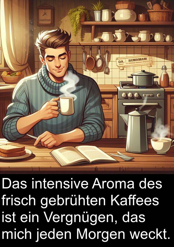 Kaffees: Das intensive Aroma des frisch gebrühten Kaffees ist ein Vergnügen, das mich jeden Morgen weckt.