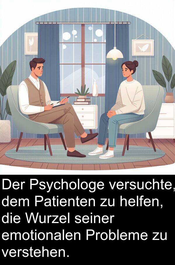 Patienten: Der Psychologe versuchte, dem Patienten zu helfen, die Wurzel seiner emotionalen Probleme zu verstehen.