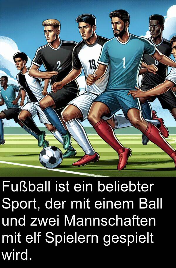 Fußball: Fußball ist ein beliebter Sport, der mit einem Ball und zwei Mannschaften mit elf Spielern gespielt wird.