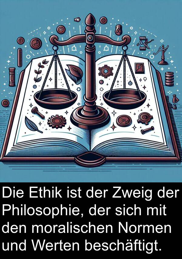 Philosophie: Die Ethik ist der Zweig der Philosophie, der sich mit den moralischen Normen und Werten beschäftigt.