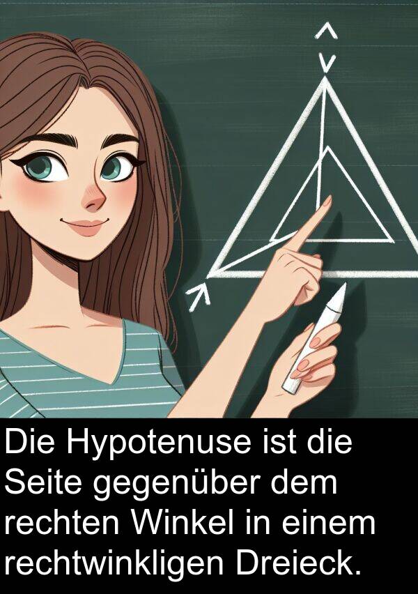 Dreieck: Die Hypotenuse ist die Seite gegenüber dem rechten Winkel in einem rechtwinkligen Dreieck.