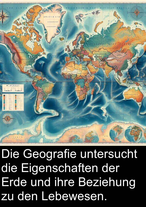 Eigenschaften: Die Geografie untersucht die Eigenschaften der Erde und ihre Beziehung zu den Lebewesen.