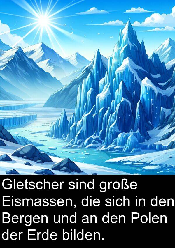 Erde: Gletscher sind große Eismassen, die sich in den Bergen und an den Polen der Erde bilden.