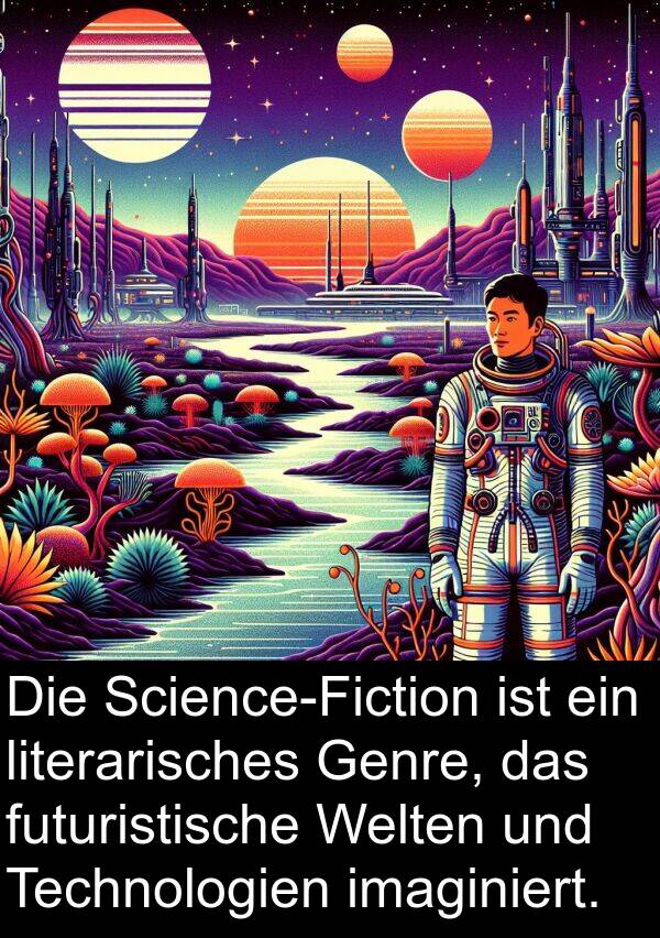 imaginiert: Die Science-Fiction ist ein literarisches Genre, das futuristische Welten und Technologien imaginiert.