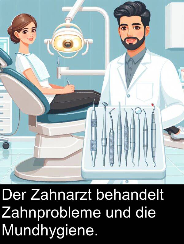 Mundhygiene: Der Zahnarzt behandelt Zahnprobleme und die Mundhygiene.