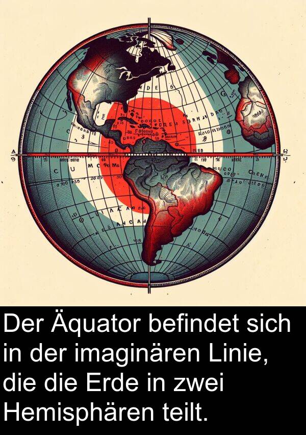 teilt: Der Äquator befindet sich in der imaginären Linie, die die Erde in zwei Hemisphären teilt.