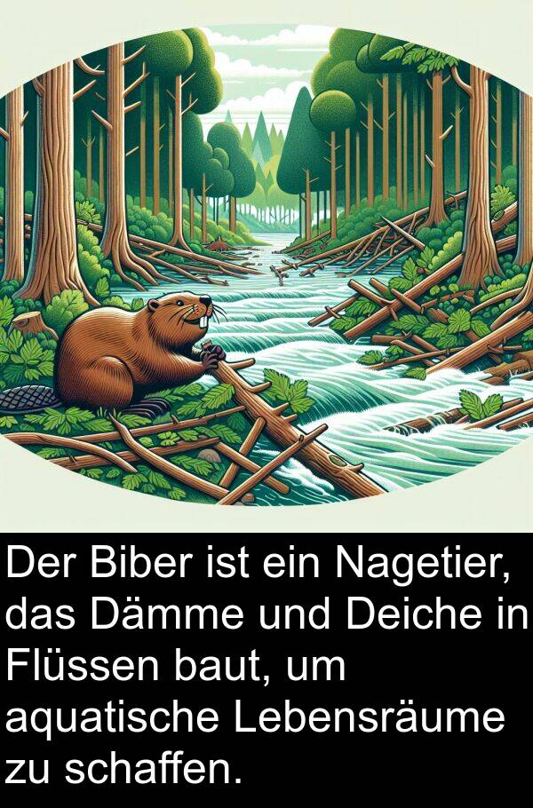 schaffen: Der Biber ist ein Nagetier, das Dämme und Deiche in Flüssen baut, um aquatische Lebensräume zu schaffen.