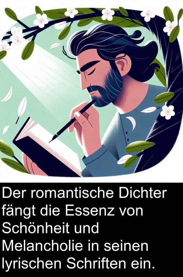 Essenz: Der romantische Dichter fängt die Essenz von Schönheit und Melancholie in seinen lyrischen Schriften ein.