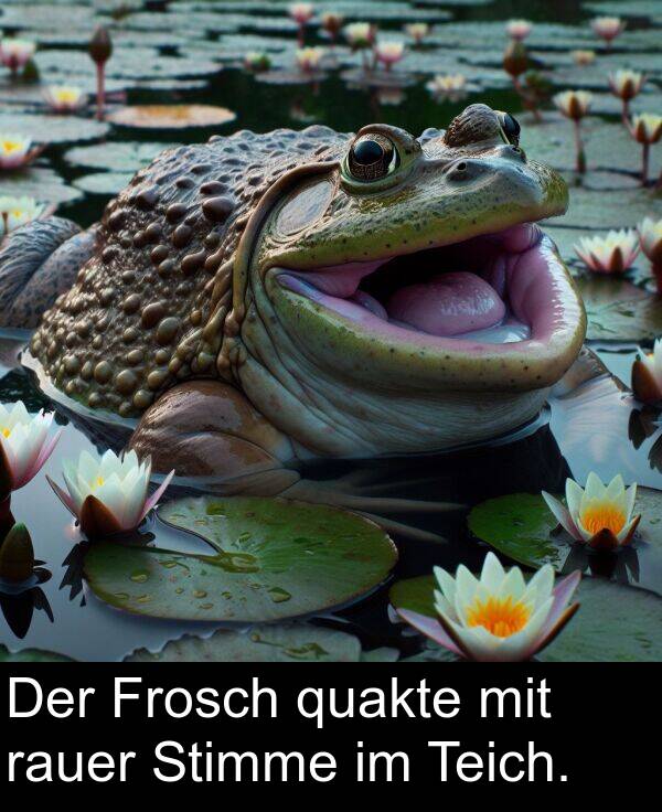 rauer: Der Frosch quakte mit rauer Stimme im Teich.