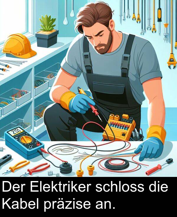 Kabel: Der Elektriker schloss die Kabel präzise an.