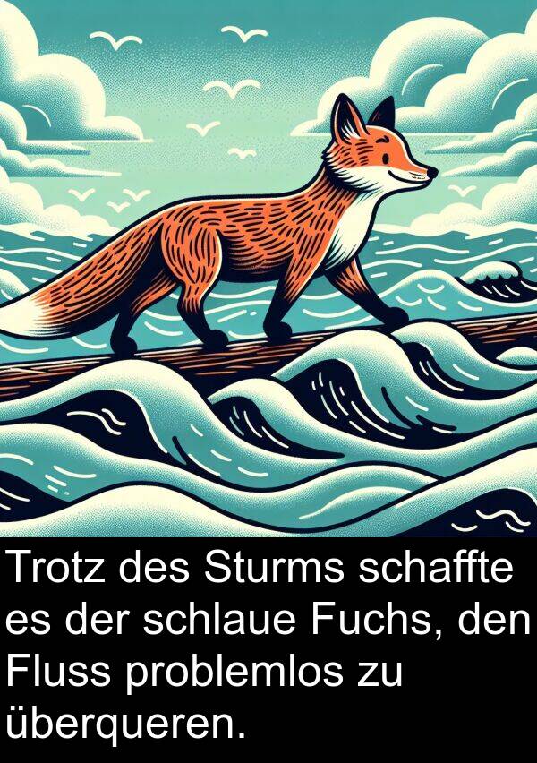 Fluss: Trotz des Sturms schaffte es der schlaue Fuchs, den Fluss problemlos zu überqueren.