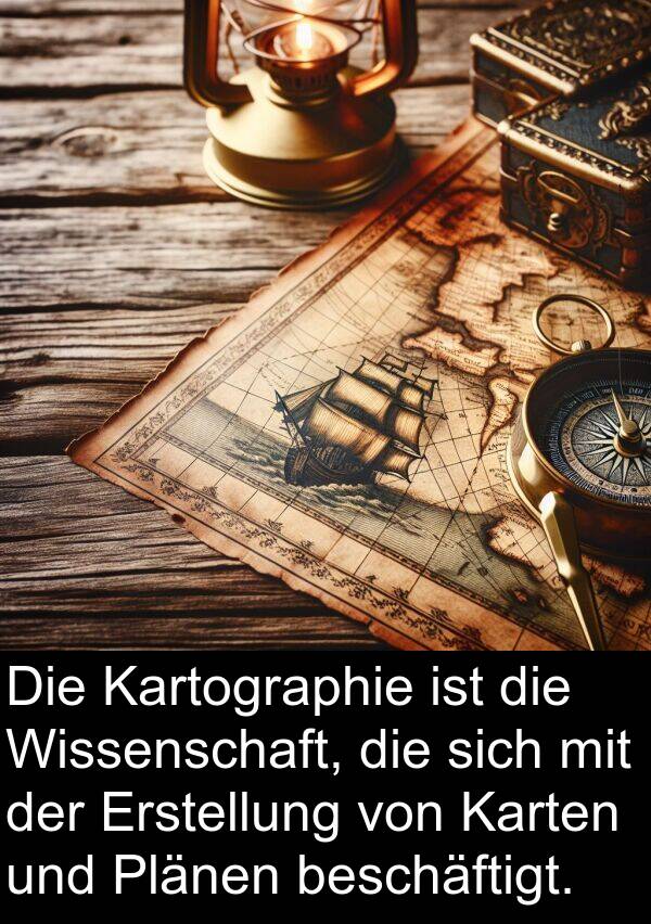 Karten: Die Kartographie ist die Wissenschaft, die sich mit der Erstellung von Karten und Plänen beschäftigt.