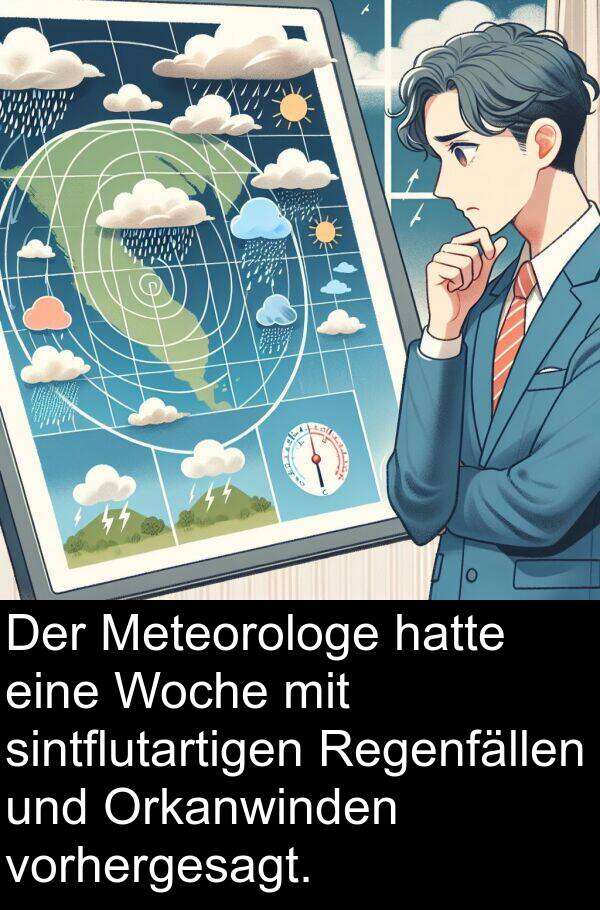 vorhergesagt: Der Meteorologe hatte eine Woche mit sintflutartigen Regenfällen und Orkanwinden vorhergesagt.