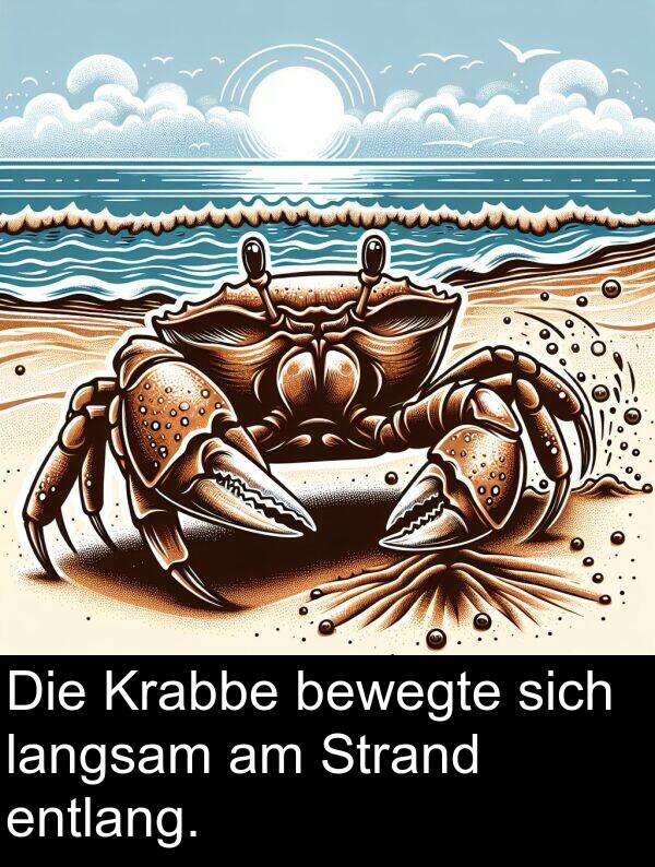 sich: Die Krabbe bewegte sich langsam am Strand entlang.