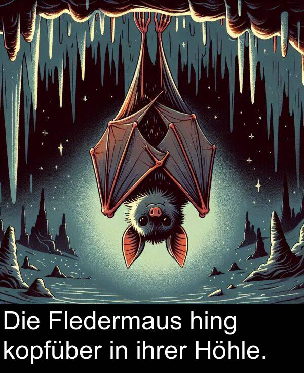 Fledermaus: Die Fledermaus hing kopfüber in ihrer Höhle.