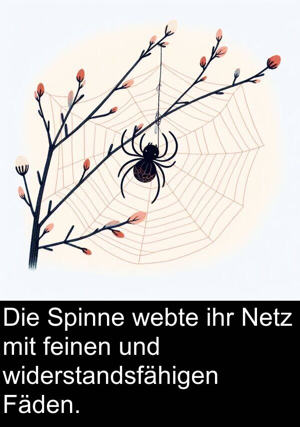 Fäden: Die Spinne webte ihr Netz mit feinen und widerstandsfähigen Fäden.