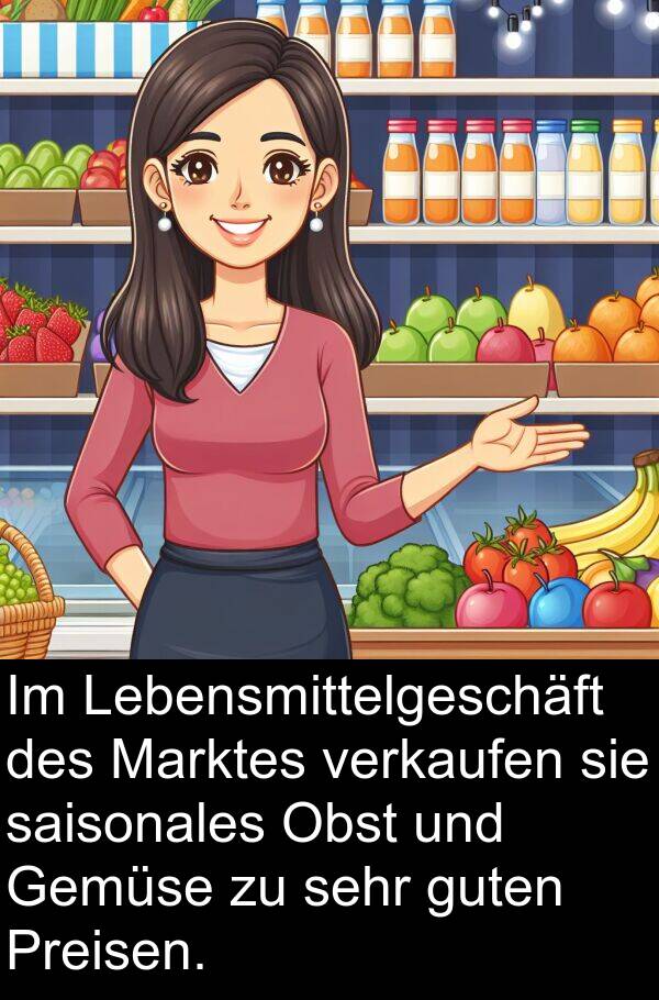 saisonales: Im Lebensmittelgeschäft des Marktes verkaufen sie saisonales Obst und Gemüse zu sehr guten Preisen.