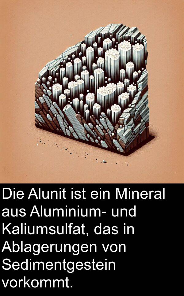 Ablagerungen: Die Alunit ist ein Mineral aus Aluminium- und Kaliumsulfat, das in Ablagerungen von Sedimentgestein vorkommt.