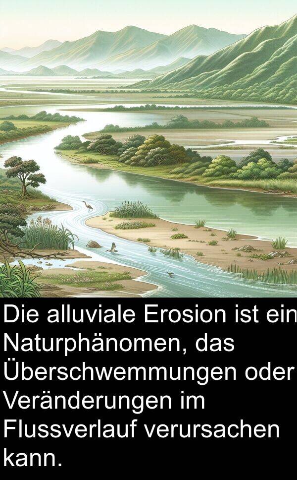 Flussverlauf: Die alluviale Erosion ist ein Naturphänomen, das Überschwemmungen oder Veränderungen im Flussverlauf verursachen kann.