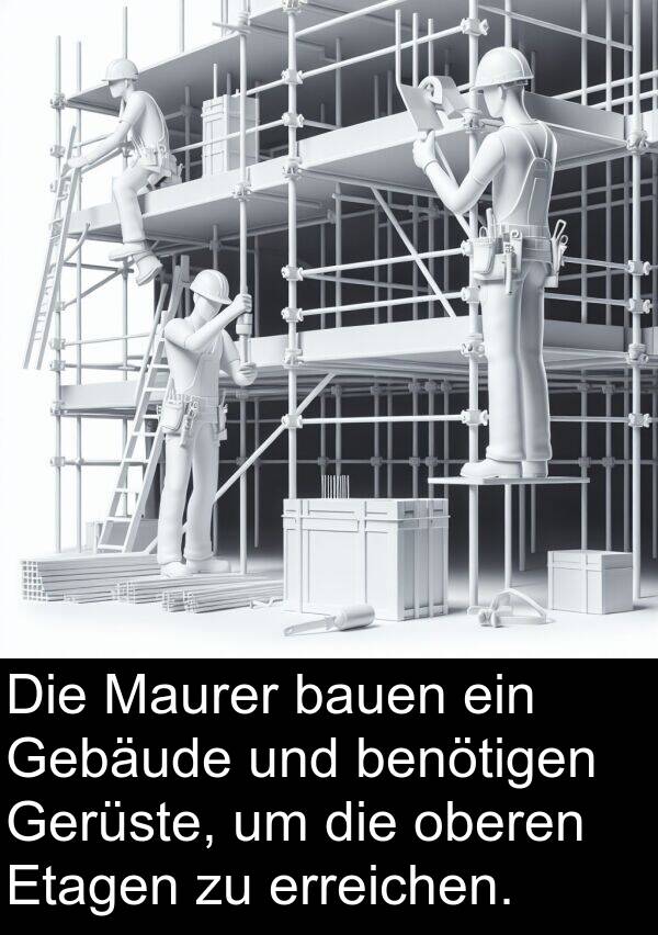 Gebäude: Die Maurer bauen ein Gebäude und benötigen Gerüste, um die oberen Etagen zu erreichen.