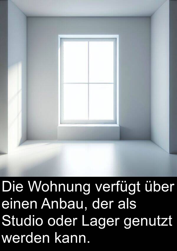 verfügt: Die Wohnung verfügt über einen Anbau, der als Studio oder Lager genutzt werden kann.