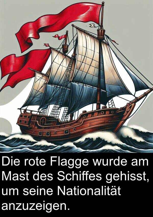 Flagge: Die rote Flagge wurde am Mast des Schiffes gehisst, um seine Nationalität anzuzeigen.