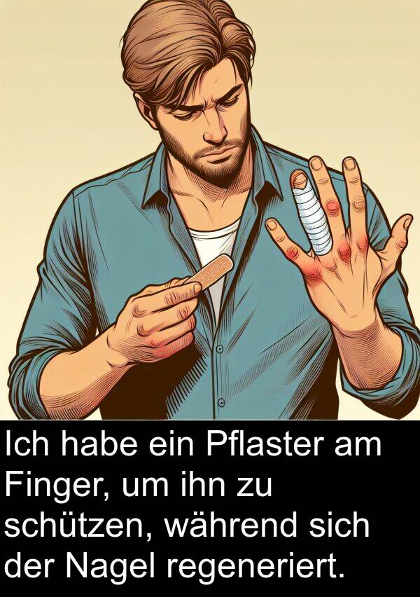 Finger: Ich habe ein Pflaster am Finger, um ihn zu schützen, während sich der Nagel regeneriert.