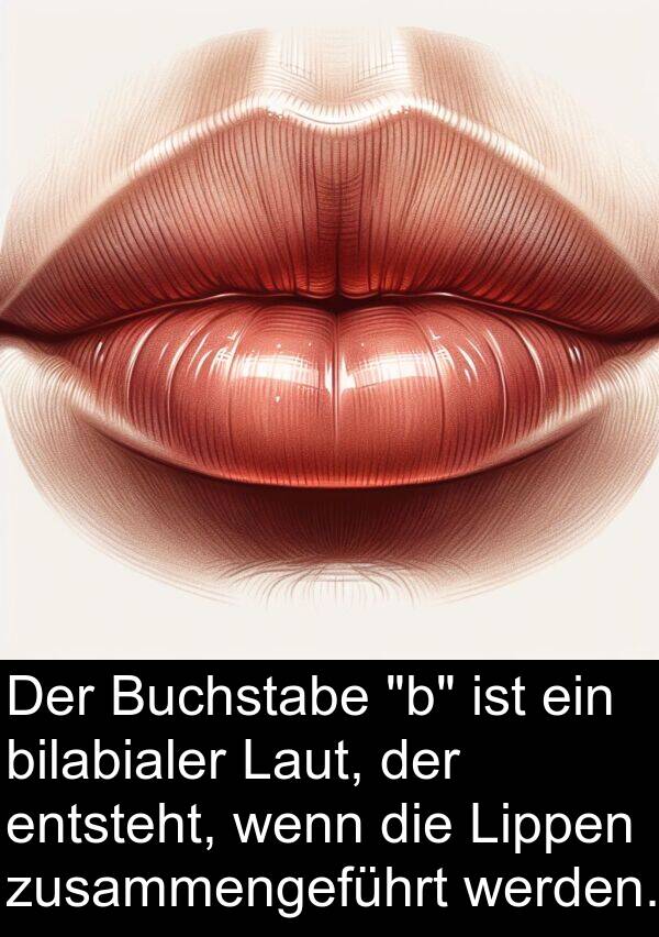 Laut: Der Buchstabe "b" ist ein bilabialer Laut, der entsteht, wenn die Lippen zusammengeführt werden.