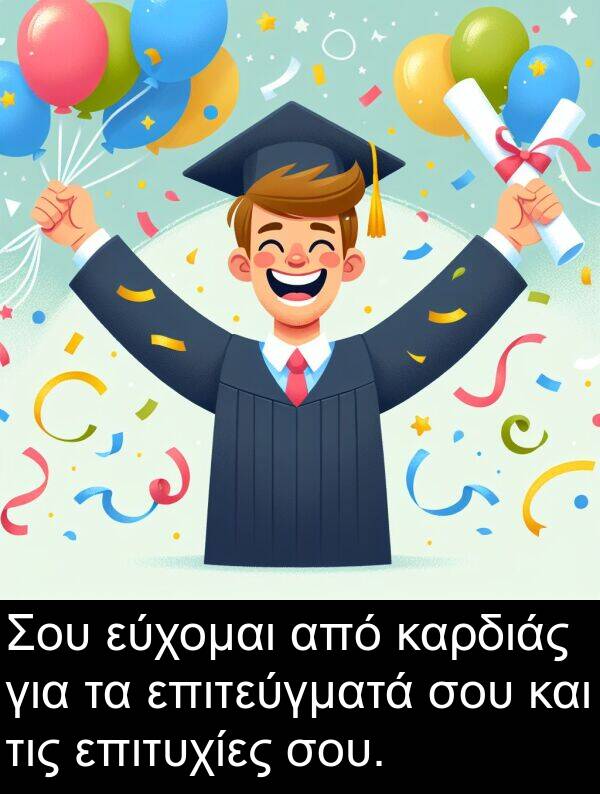 σου: Σου εύχομαι από καρδιάς για τα επιτεύγματά σου και τις επιτυχίες σου.