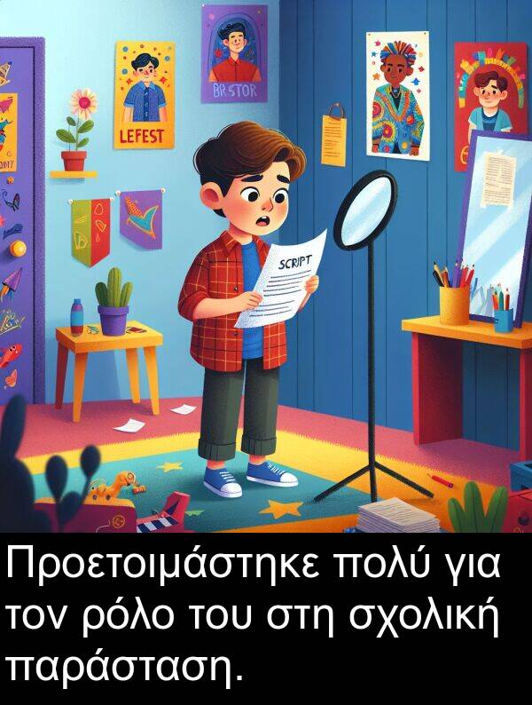 ρόλο: Προετοιμάστηκε πολύ για τον ρόλο του στη σχολική παράσταση.