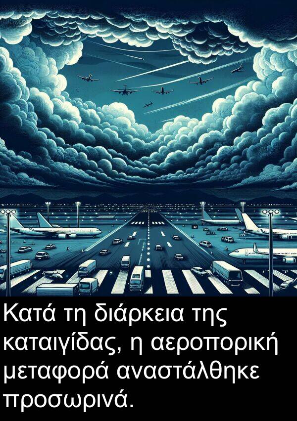 αναστάλθηκε: Κατά τη διάρκεια της καταιγίδας, η αεροπορική μεταφορά αναστάλθηκε προσωρινά.