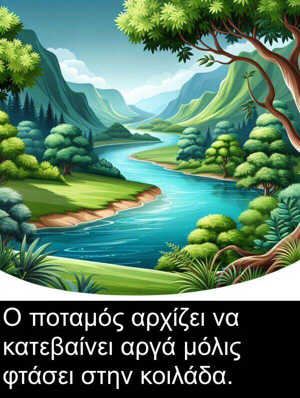 μόλις: Ο ποταμός αρχίζει να κατεβαίνει αργά μόλις φτάσει στην κοιλάδα.