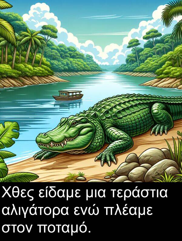 αλιγάτορα: Χθες είδαμε μια τεράστια αλιγάτορα ενώ πλέαμε στον ποταμό.
