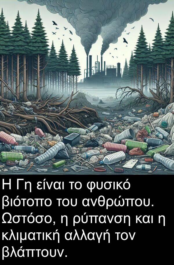 ρύπανση: Η Γη είναι το φυσικό βιότοπο του ανθρώπου. Ωστόσο, η ρύπανση και η κλιματική αλλαγή τον βλάπτουν.