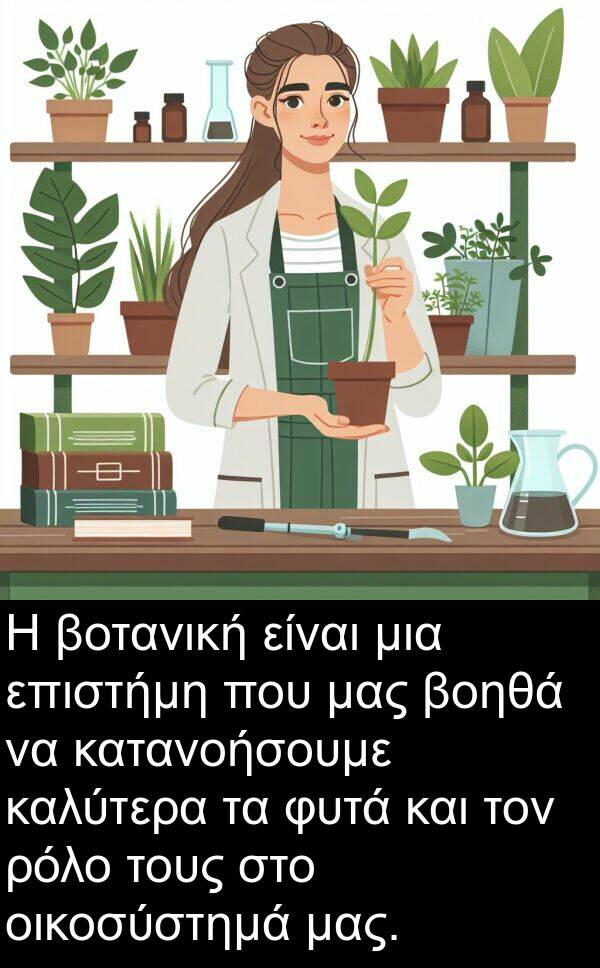 ρόλο: Η βοτανική είναι μια επιστήμη που μας βοηθά να κατανοήσουμε καλύτερα τα φυτά και τον ρόλο τους στο οικοσύστημά μας.