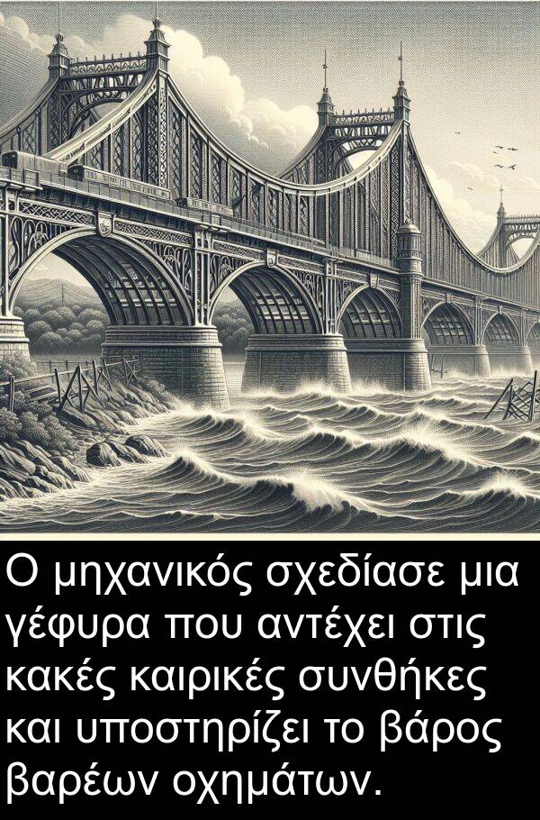 βαρέων: Ο μηχανικός σχεδίασε μια γέφυρα που αντέχει στις κακές καιρικές συνθήκες και υποστηρίζει το βάρος βαρέων οχημάτων.