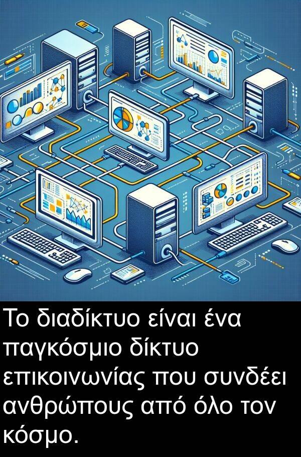 παγκόσμιο: Το διαδίκτυο είναι ένα παγκόσμιο δίκτυο επικοινωνίας που συνδέει ανθρώπους από όλο τον κόσμο.