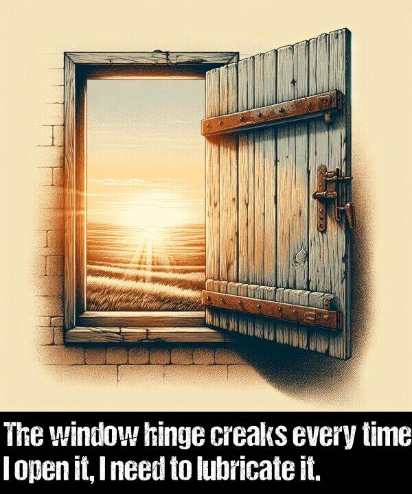 window: The window hinge creaks every time I open it, I need to lubricate it.