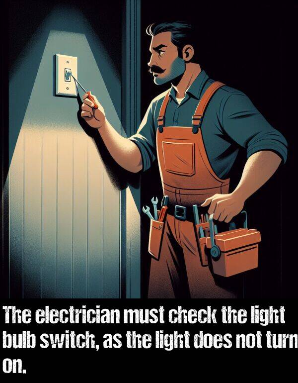 light: The electrician must check the light bulb switch, as the light does not turn on.