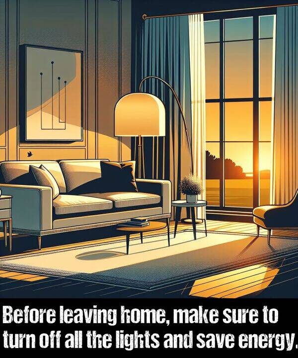 energy: Before leaving home, make sure to turn off all the lights and save energy.