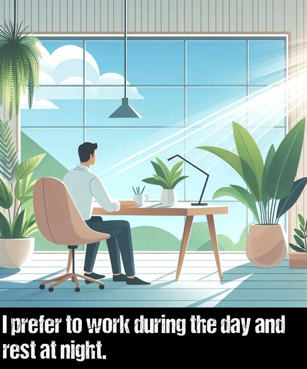 night: I prefer to work during the day and rest at night.