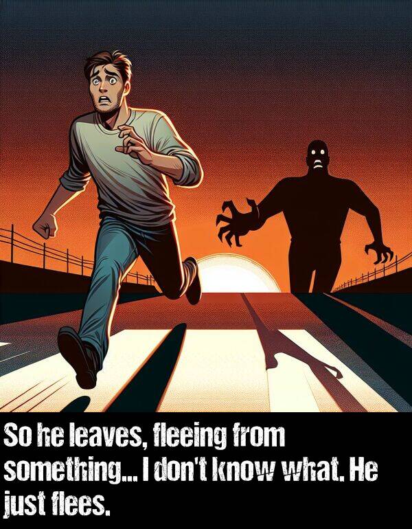 just: So he leaves, fleeing from something... I don't know what. He just flees.