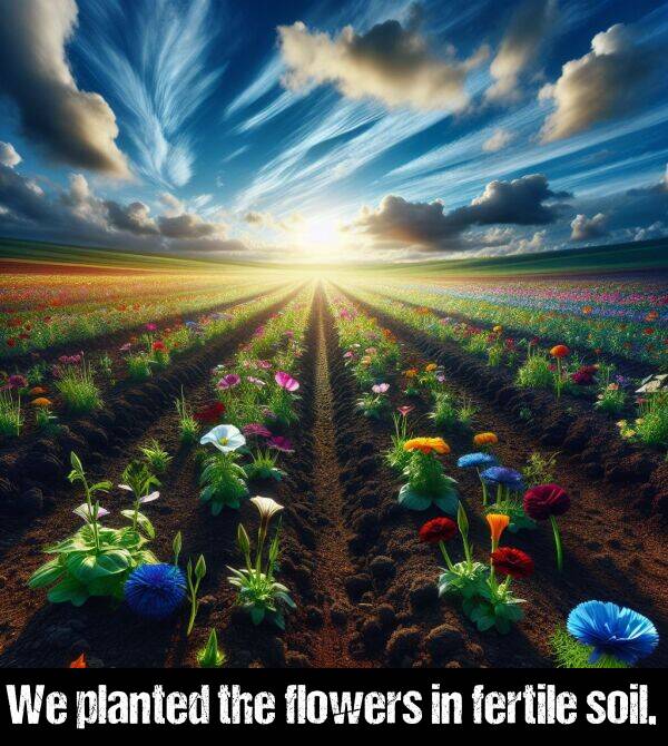 soil: We planted the flowers in fertile soil.