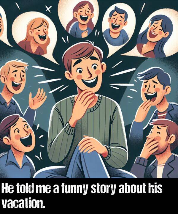 about: He told me a funny story about his vacation.