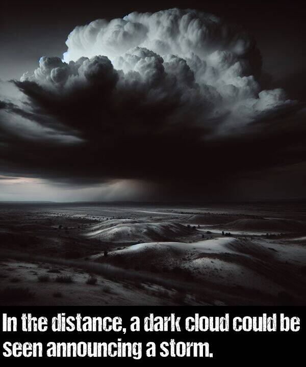 announcing: In the distance, a dark cloud could be seen announcing a storm.